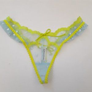 NWOT FOR LOVE & LEMONS NEON DOTTIE BLUE MESH THONG PANTY